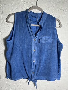 Colette Made in Italy Linen Cotton Tie Front Sleeveless Blouse